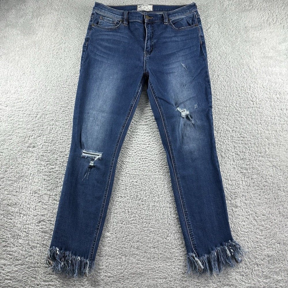 Free People Blue Distressed Skinny Jeans